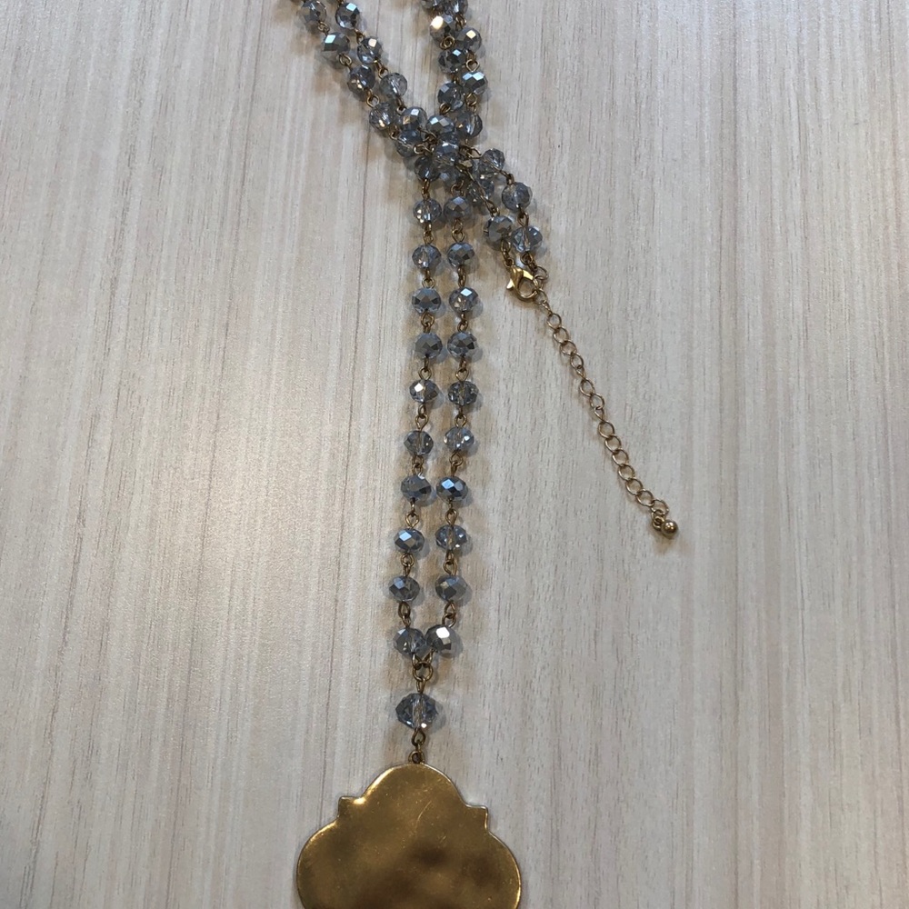 Gold Medallion Rhinestone Necklace - Picture 7 of 10